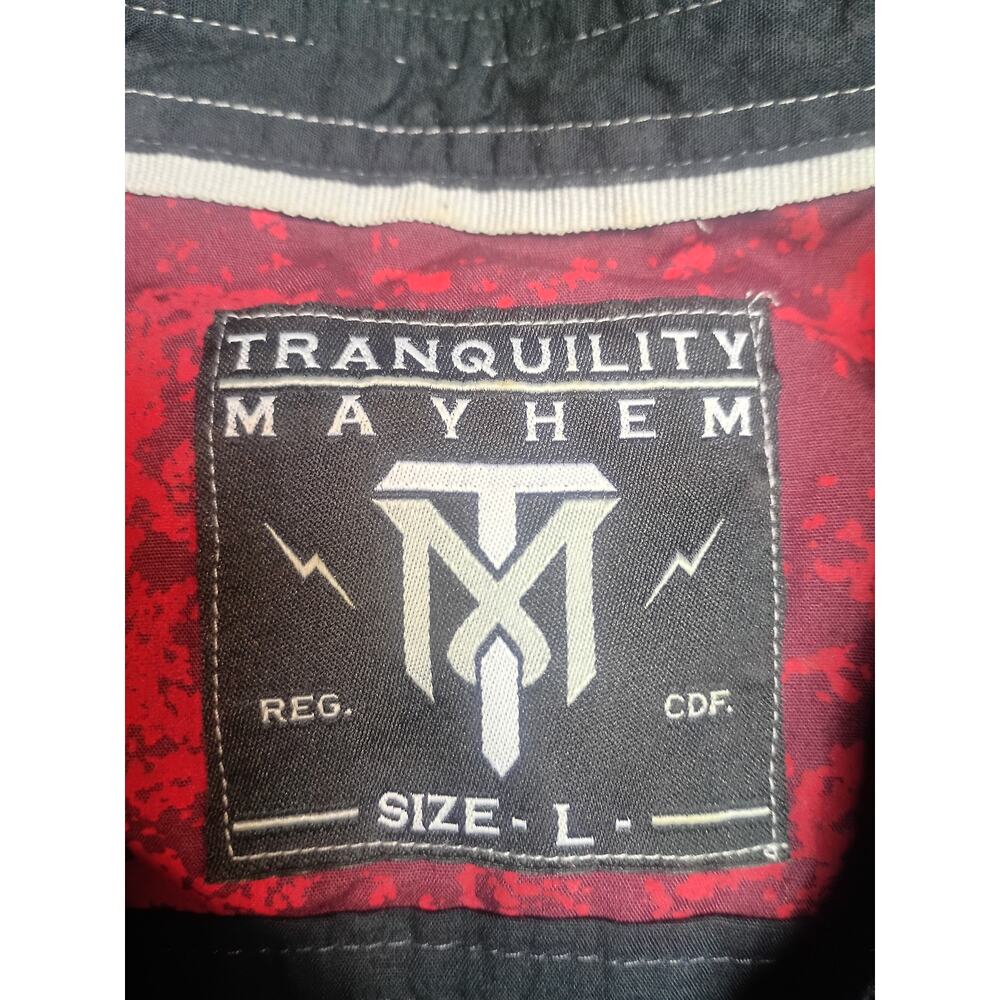Tranquility Mayhem Men's Black Gray Abstract Camo Roll-Tab Long Sleeve Shirt lg - Picture 2 of 6